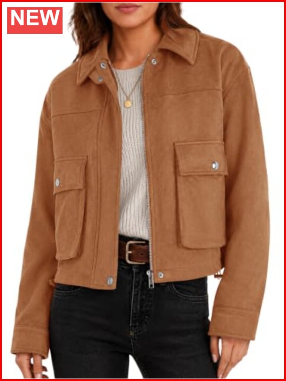 Women's Faux Suede Cropped Zip Up Bomber Jacket